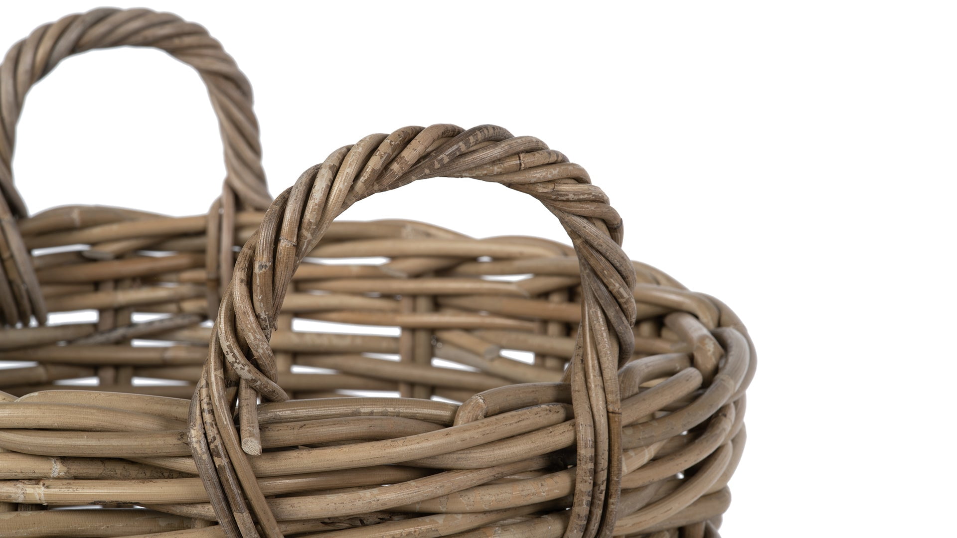 Kouboo Rattan Round Basket &, Nursery, Handwoven With Handles, Organizer, Indoor & Outdoor Planter Basket, Gray