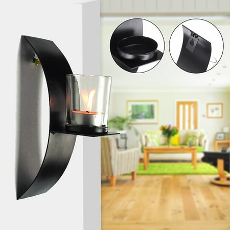 Candle Stand Wall Mounted One Pair Black Candle Holder Home Decoration Metal Stand Home & Kitchen Wall Mounted Sconce Fashion Simple Design ()