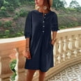 thumbnail image 2 of Dyegold Sundresses for Women Casual Beach - Plus Size Summer Cotton Linen Dresses Womens Button Down V Neck Short Sleeve Short Mini Sun Dress ​Loose ​Beach ​Dress, 2 of 7