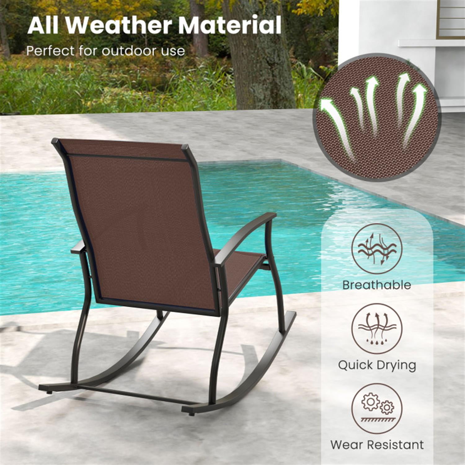 Demi Bonn 2 Pieces Outdoor Rocking Chairs with Breathable Backrest, Patio Accent Furniture Lounge Chairs for Yard, Garden, Brown