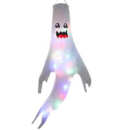 

Halloween Illuminated White Ghost Face Windsocks Lightweight Hanging Polyester Taffeta Pendant for Fireplace Home Halloween Party Decor