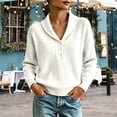 thumbnail image 2 of Yigetop Women's V Neck Long Sleeve Knit Pullover Sweater Tops Lightweight Casual Basic Loose Fit for Daily Work Vacation White S, 2 of 4