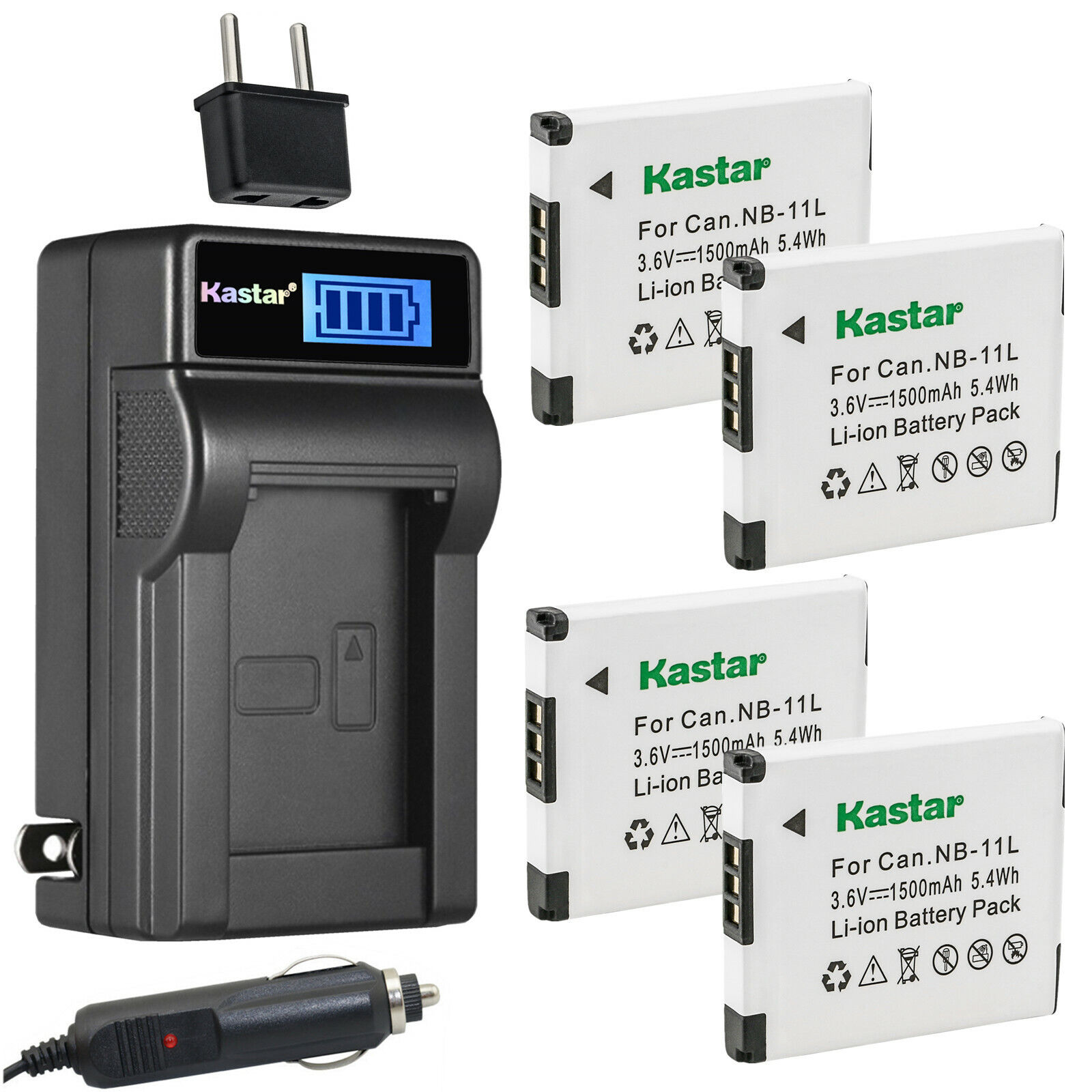 Kastar 4-Pack NB-11L Battery and LCD AC Charger Compatible with Canon IXUS 185, IXUS 190, IXUS 240 HS, IXUS 245 HS, IXUS 265 HS, IXUS 275 HS, IXUS 285 HS, IXUS 320 HS, IXY 110F, IXY 220F Cameras - image 1 of 6