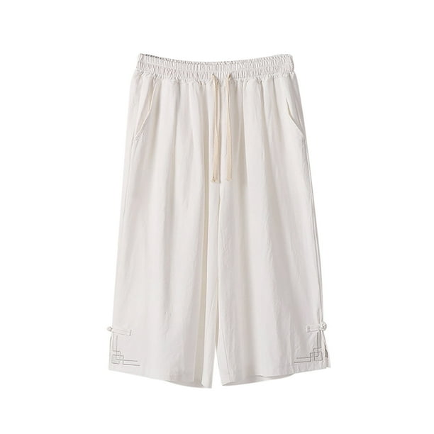 Pantalones cortos de lino de algodón Harlan para hombre - Pantalones informales de verano holgados con cintura elástica y cinturilla ajustable