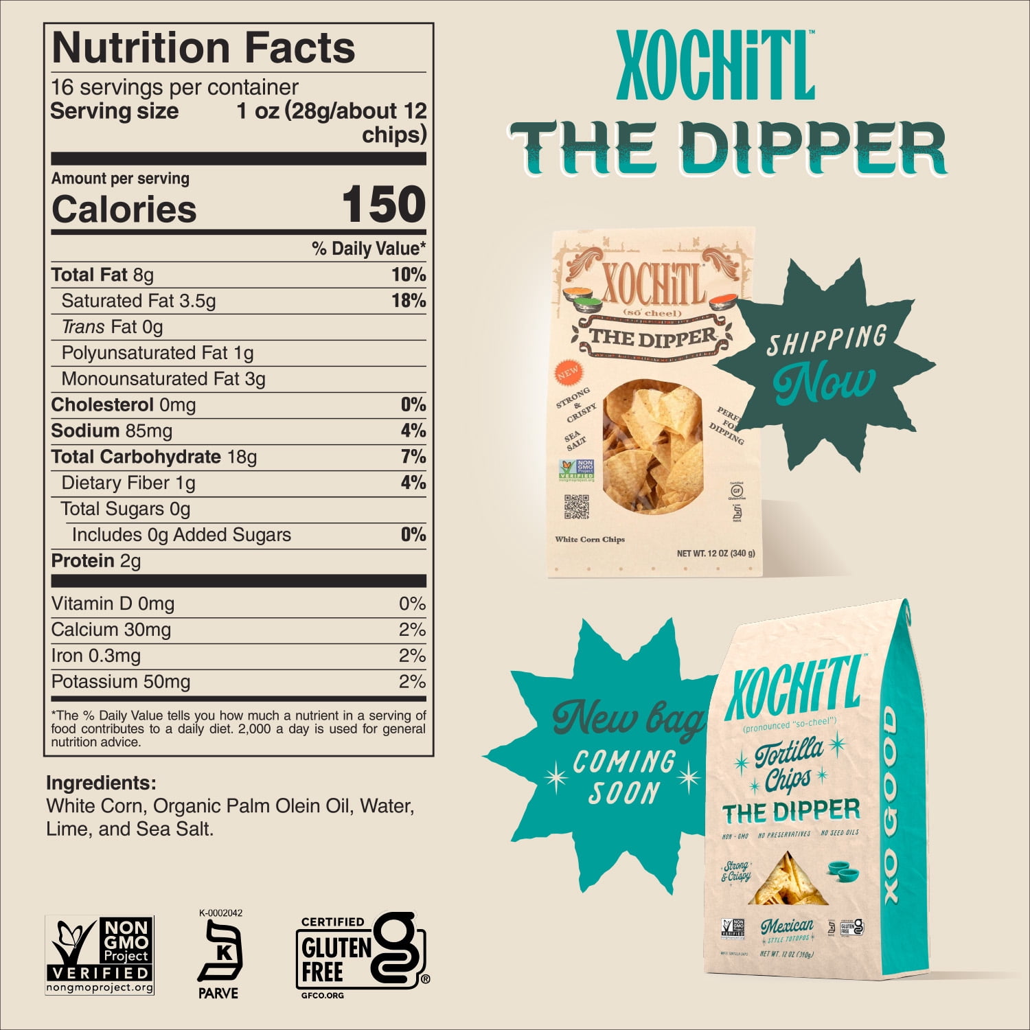 (2 pack) Xochitl The Dipper White Corn Tortilla Chips, 12 oz Paper Bag