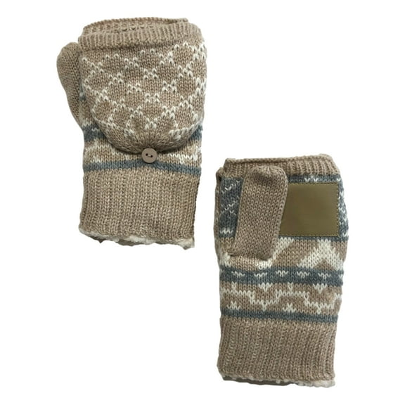 Isotoner Womens Tan & Gray Knit Sherpa Soft Fingerless Convertible Gloves