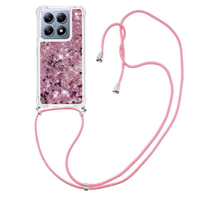Funda FOXDOCK para Xiaomi 14T con Cuerda Ajustable, Brillo Líquido, Protección Antigolpes y Lente – Ideal para Regalo