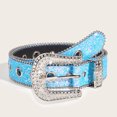 thumbnail image 2 of TFEOQRY Pu Belts for Women Elegant Leather Rhinestone Sequin Adjustable Tight Waistband Blue, 2 of 6