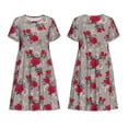 thumbnail image 3 of Bixox Women's Short Sleeve Summer Dress Loose Swing Knee Length Dresses with Pockets-Rose Flowers, 3 of 7