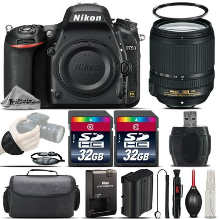 Nikon D750 DSLR Camera + Nikon 18-140mm VR Lens + 64GB Storage + Wrist Grip Strap + Case + UV Filter + Card Reader + Lens Cap Holder - International