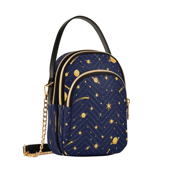 Women's Quilted Crossbody Bag Small Shoulder Tote Purse with 3 Zipper Pockets Space Galaxy Pattern