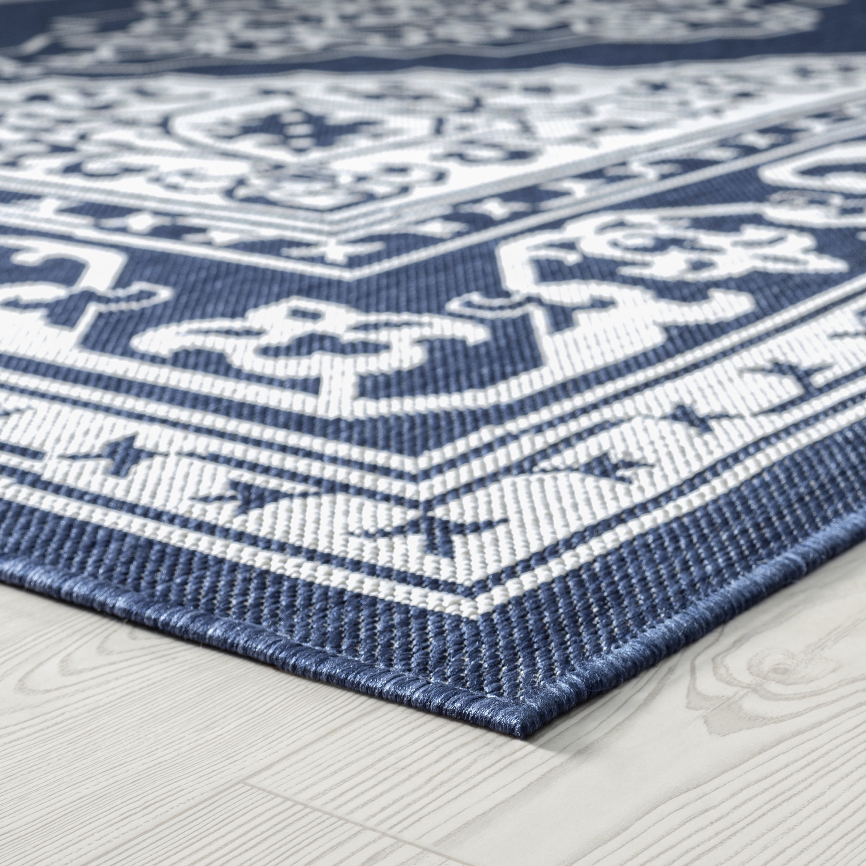 9x12 Water Resistant, Large Indoor Outdoor Rugs for Patios, Front Door Entry, Entryway, Deck, Porch, Balcony | Outside Area Rug for Patio | Navy, Floral | Size: 8'10'' x 12'2''
