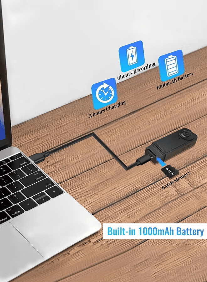 Mini Body Camera 1080P HD Wearable Video Recorder with Clip, Motion Detection, Night Vision, Loop Recording, Built-in Battery, Includes 128GB Micro SD Card