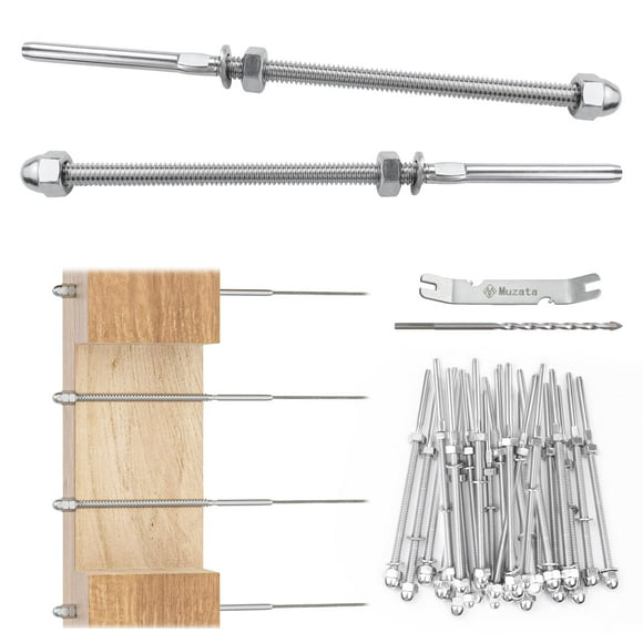Muzata 30Pack 1/8" Cable Railing Kit Hand Swage Threaded Stud Tensioner 4x4 2x2 Wood Metal Post T316 Deck Stair Cable Railing Hardware CR39 CA6