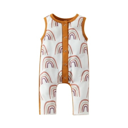 

Baby Romper Rainbow Print Round Neck Sleeveless Jumpsuit Playsuits