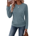 thumbnail image 5 of Ronuti Long Sleeve Shirts for Women Side Ruched Ribbed Knit Crewneck Fall Tops, 5 of 10