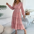 thumbnail image 6 of Ruimatai Women's Floral Print V-Neck Long Sleeve Dress Ruffles Casual Summer Dress Comfortable Polyester Daily Wear Party Wedding, 6 of 8