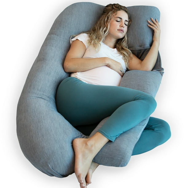 PharMeDoc Pregnancy Pillow, UShape Cooling Cover Dark Grey with Detachable Side Support for