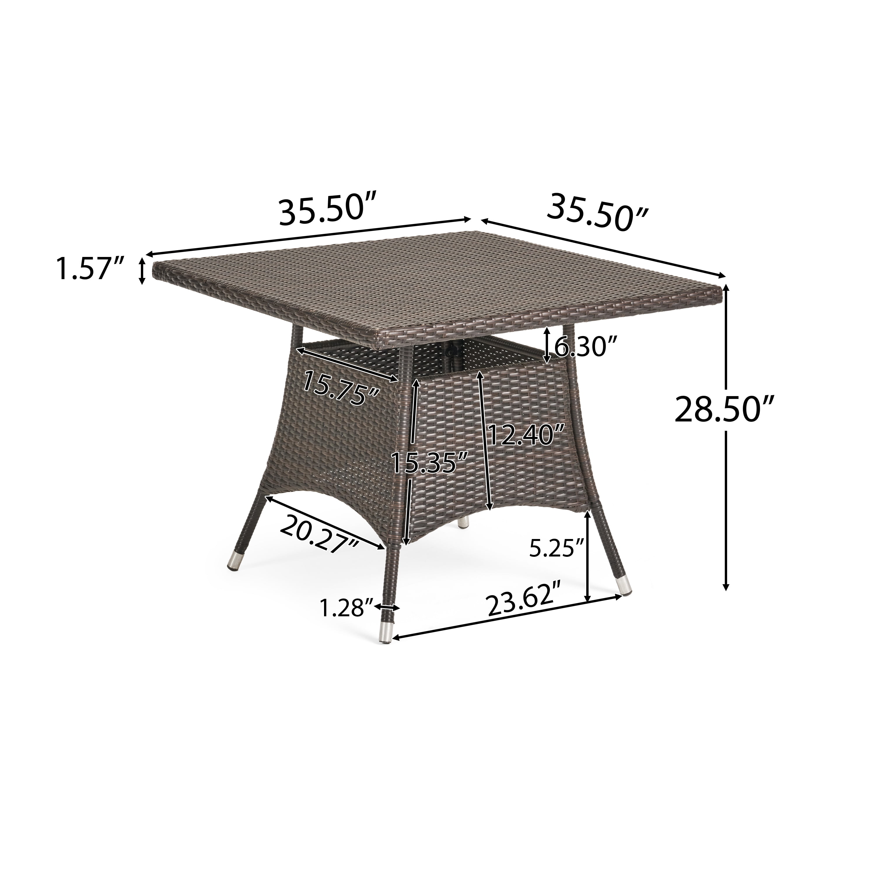 Noble House 37.5'' PE Wicker Stylish Outdoor Dining Table, Multi Brown