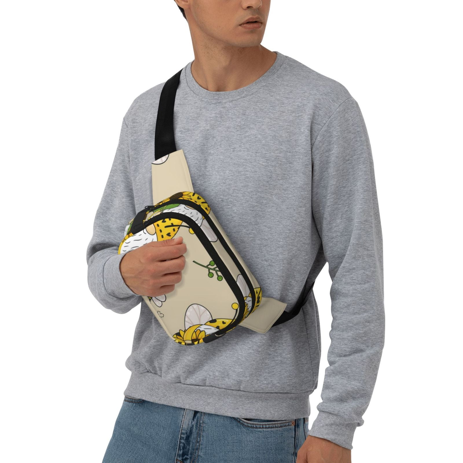 Picia Gnomes Bees And Sunflowers Print Square Double-Layer Waist Bag Mini Adjustable Waist Belt Bag Exercise Running Travel Hiking