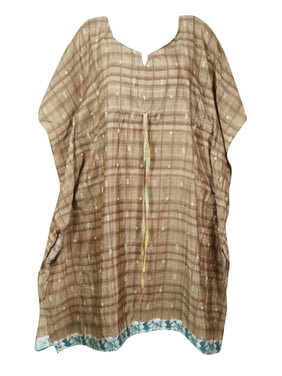Mogul Women Caftan Tunic Dress Recycled Silk Sari Printed Resort Wear Beach Cover Up Housedress Holiday Kaftan 2XL