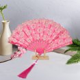 thumbnail image 4 of Unique Bargains 1 Pc Cherry Blossom with Tassel Folding Fan for Masquerade Rose Red Silk Fabric, 4 of 5