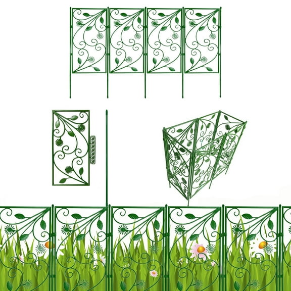 TOPRenddon 4PC Plastic Garden Edging - 14" Picket Fence Border for Flower Beds | Expandable Lawn & Pathway Edging with Ground Spikes