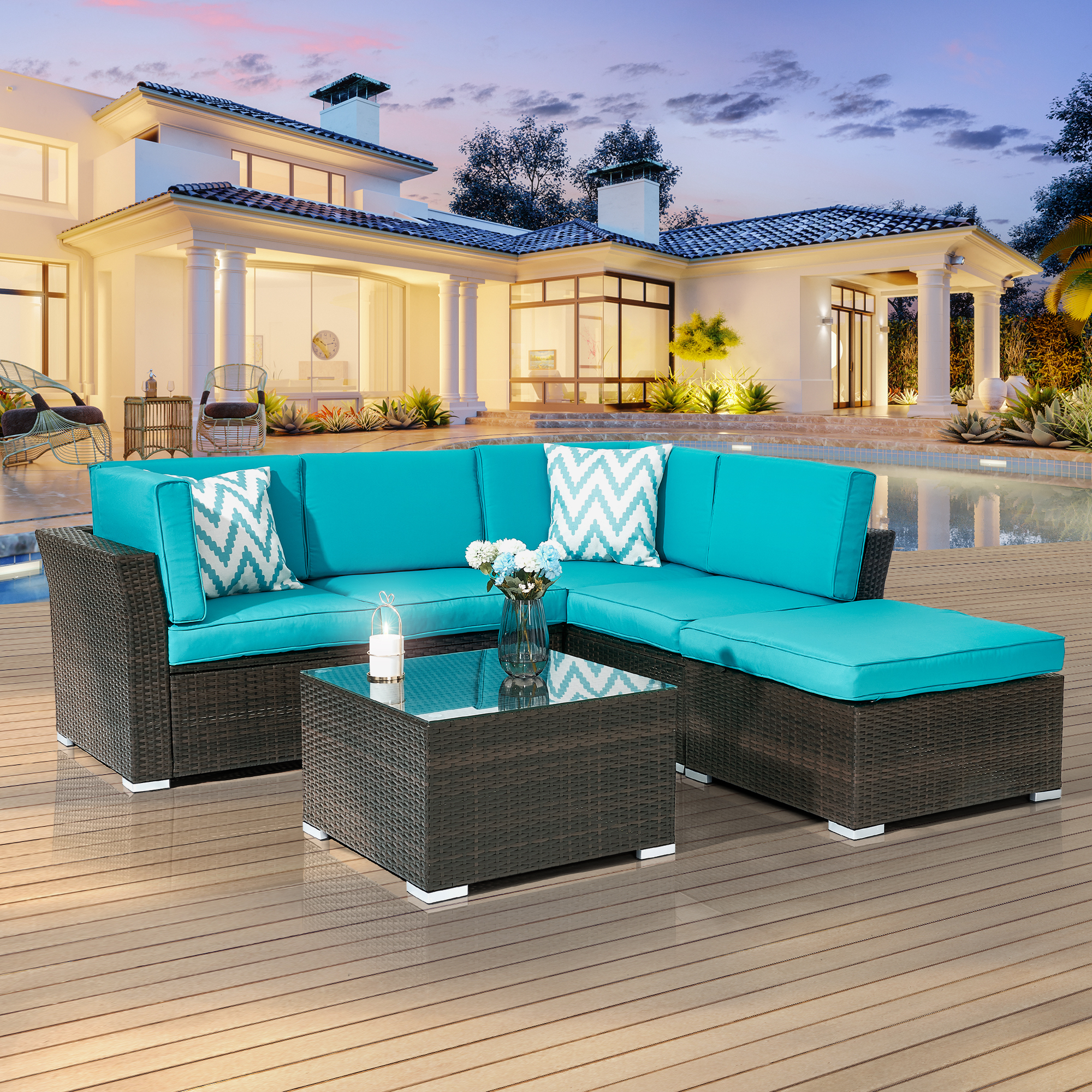 ACEGOSES 5 Seater Outdoor Patio Furniture Sets,Sectional Rattan