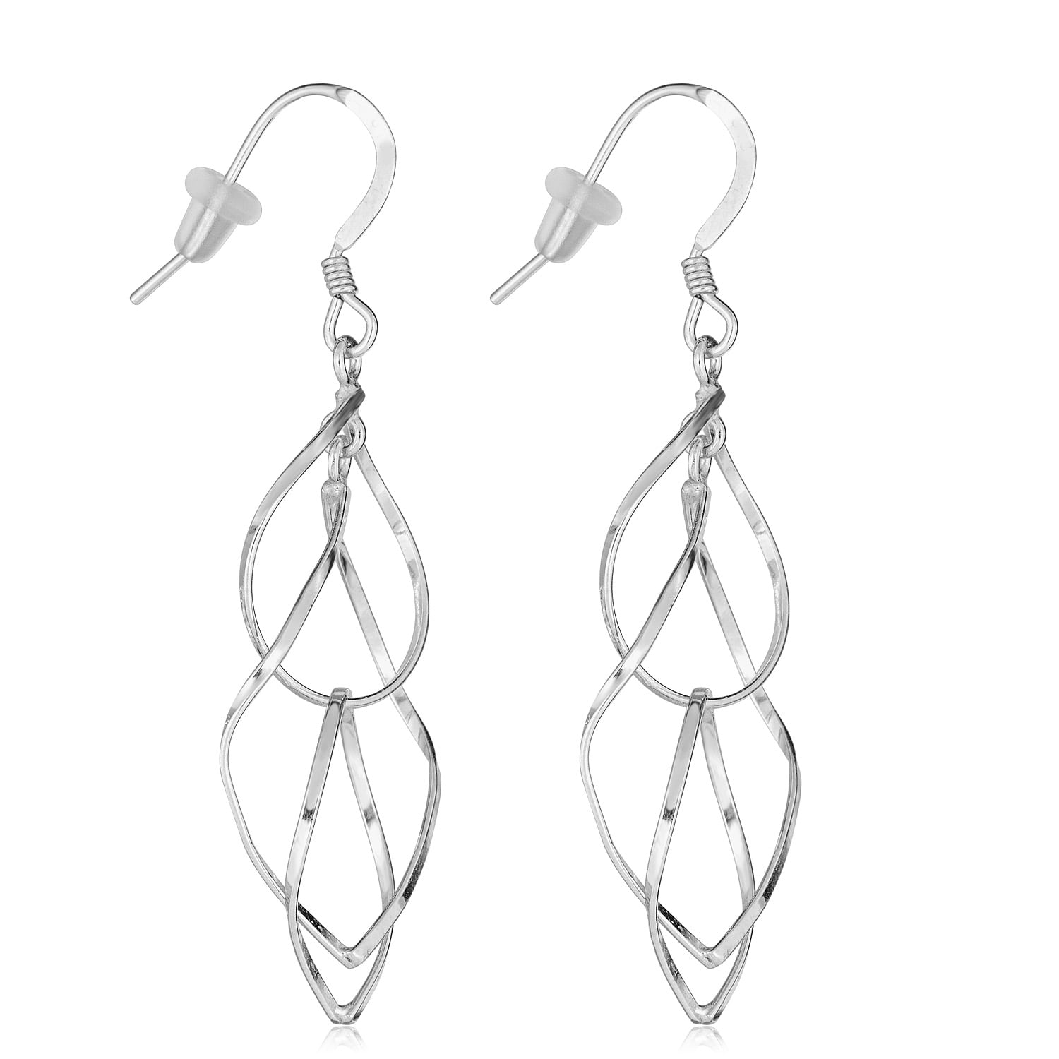Minimalist 925 Sterling Silver Double Oval and Circle Long Drop Hookwire Drop Earrings Geometric Jewellery