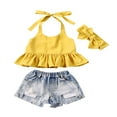 thumbnail image 2 of FNNMNNR Girl Short Sleeve Tops Denim Shorts Floral Lace Up Ruffle Shirt, 2 of 6