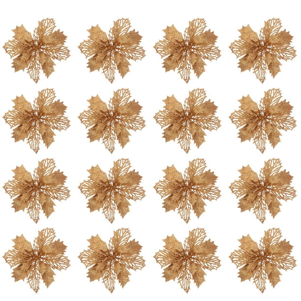 1 juego de 12 piezas de adornos navideños para árbol: flores de Nochebuena brillantes, flores artificiales huecas.
