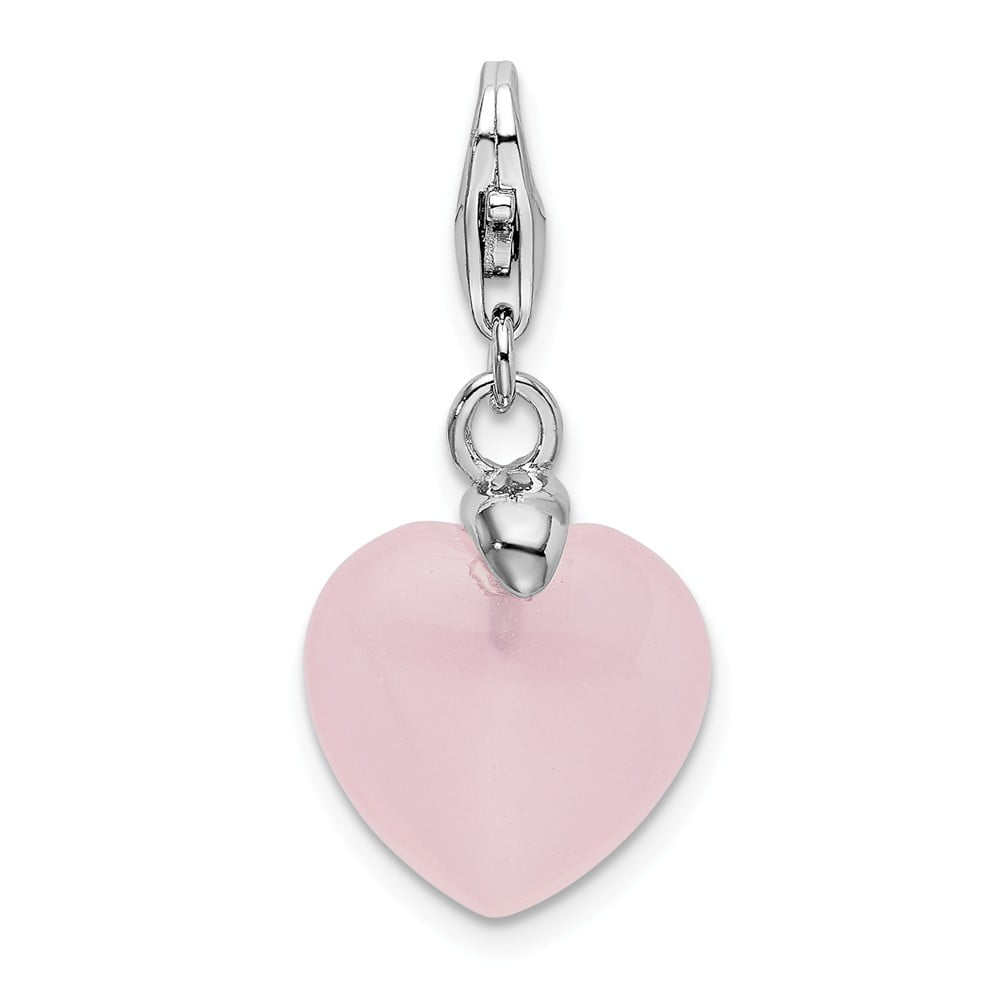 FB Jewels Solid 925 Sterling Silver Rhodium-Plated Pink Quartz Pendant 