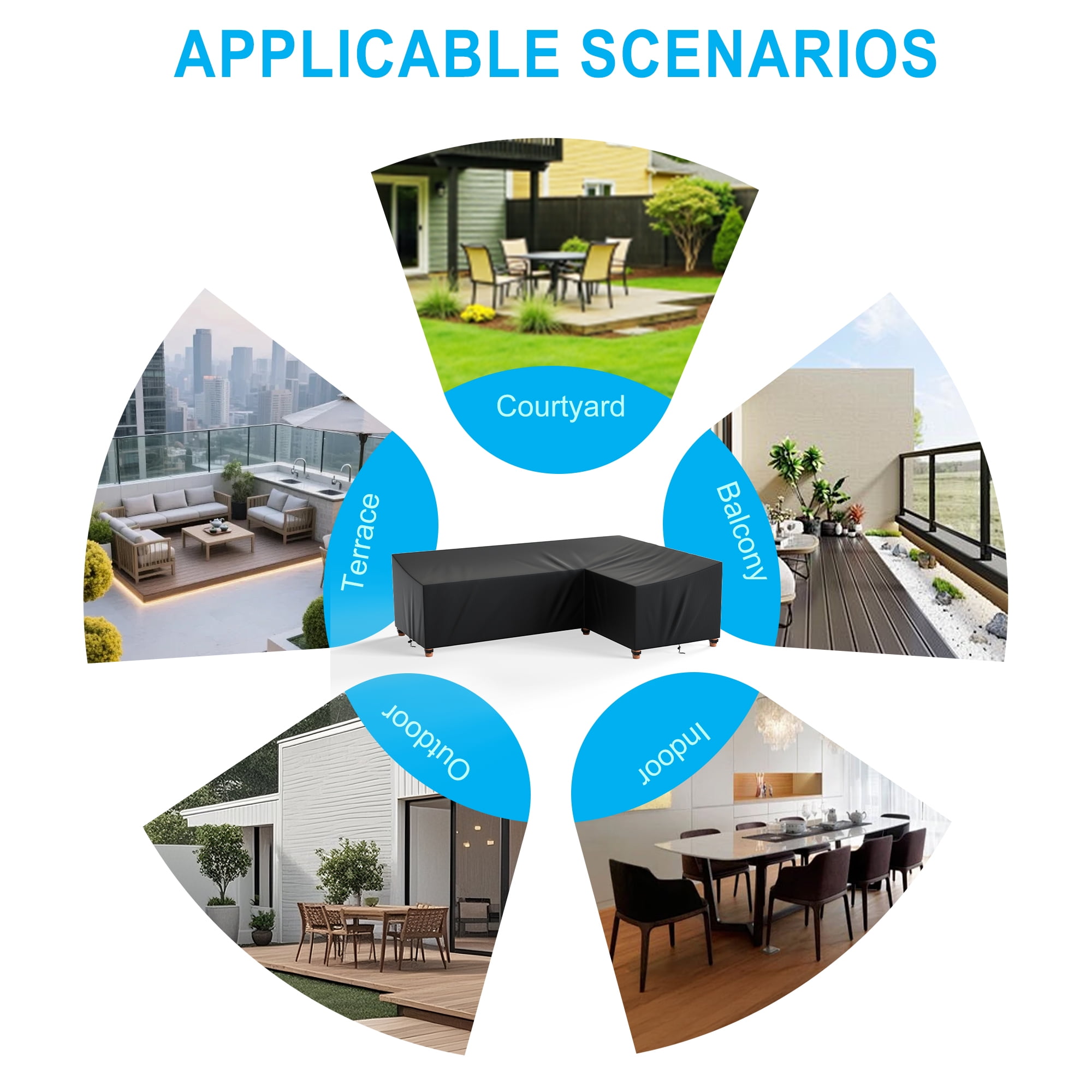 COSYUMI Patio L-Shaped Sectional Sofa Cover, Heavy Duty Durable Oxford Outdoor Sectional Couch Cover with 6 Windproof Buckles, Patio Waterproof L-shaped Furniture Cover, Outdoor Furniture Cover