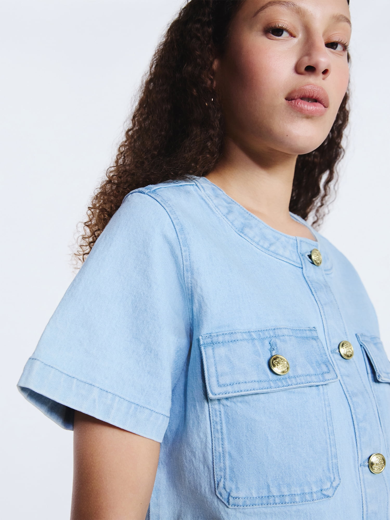 Free Assembly Women's Cropped Denim Jacket with Short Sleeves, Sizes XS-XXL