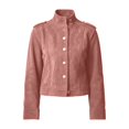 thumbnail image 6 of DeHolifer Women's Denim Jacket Collarless Solid Color Button Down Cropped Length Casual Jean Jacket Pink L, 6 of 7