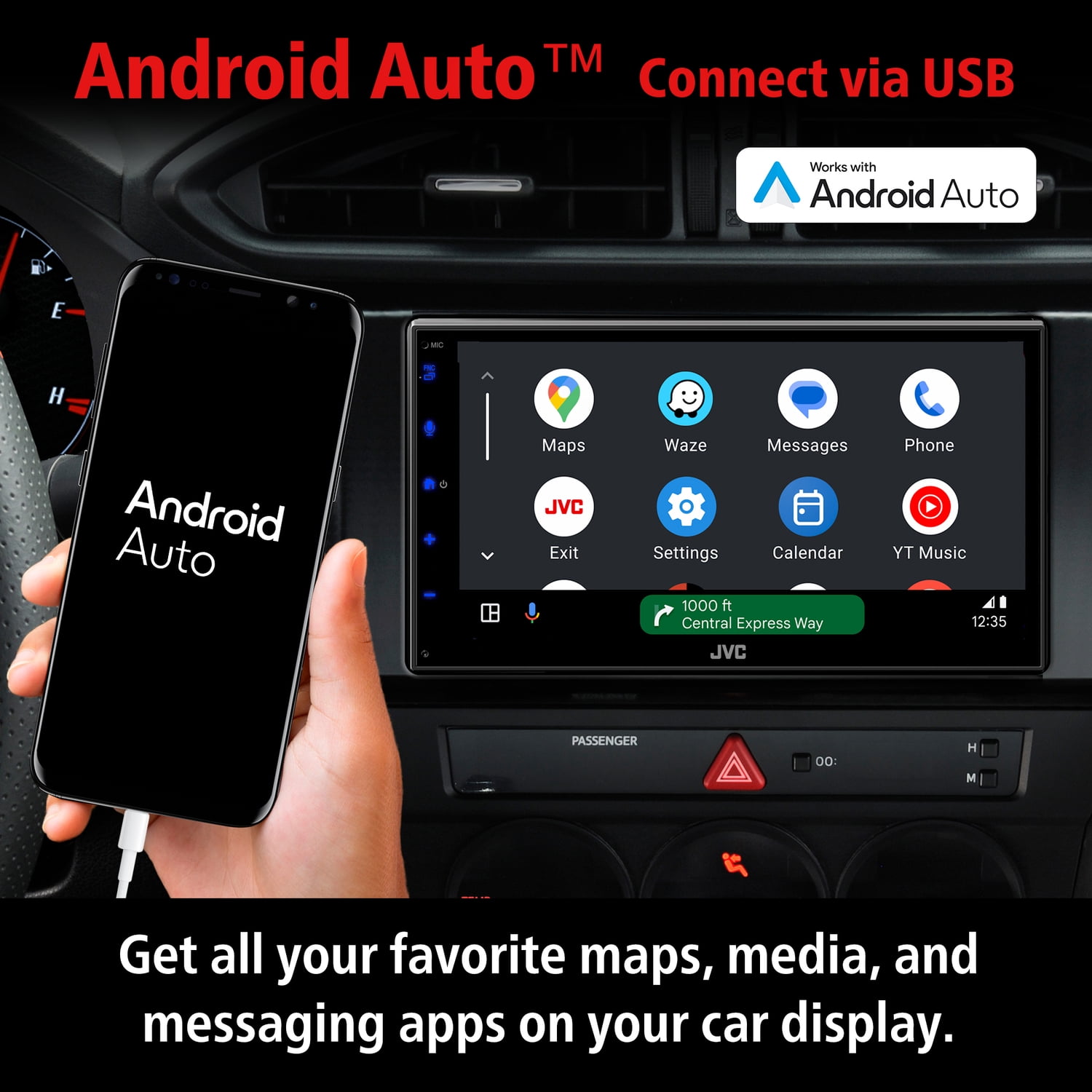 6.8-In. Car In-Dash Unit, Double-DIN/Single-DIN Short Chassis Digital Receiver with WSVGA Touch Screen, Android Auto, and Apple CarPlay