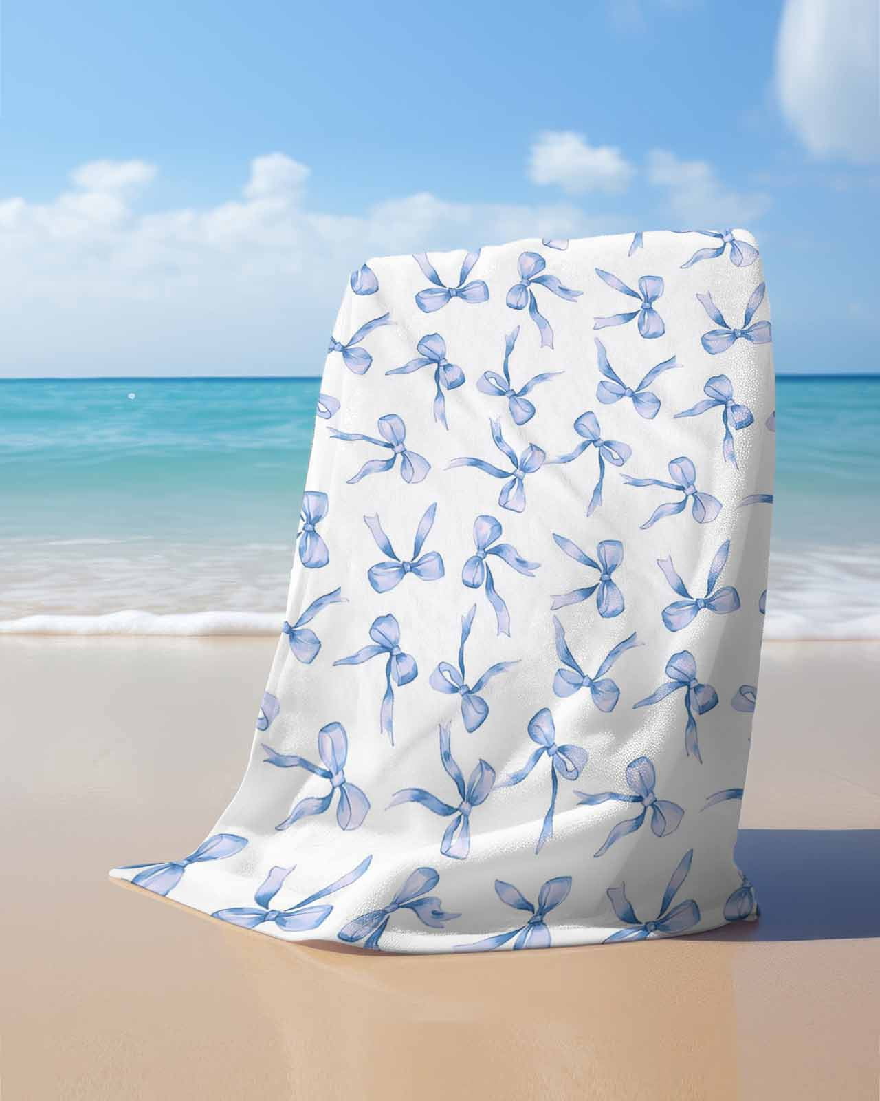 Purple Blue Bow Ribbon Beach Towels Oversized Super Absorbent, Vintage Modern Art Bowknot Lightweight Bath Towel Quick Dry Sets For Bathroom/Pool/Rv Camping/Beach Play/Gym Room/Picnic 30"x60"