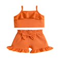 thumbnail image 1 of Infant Baby Two Piece Set  Toddler Solid Color Sleeveless Camisole Tops Elastic Waist Ruffle Hem Casual Shorts Sets, 1 of 6