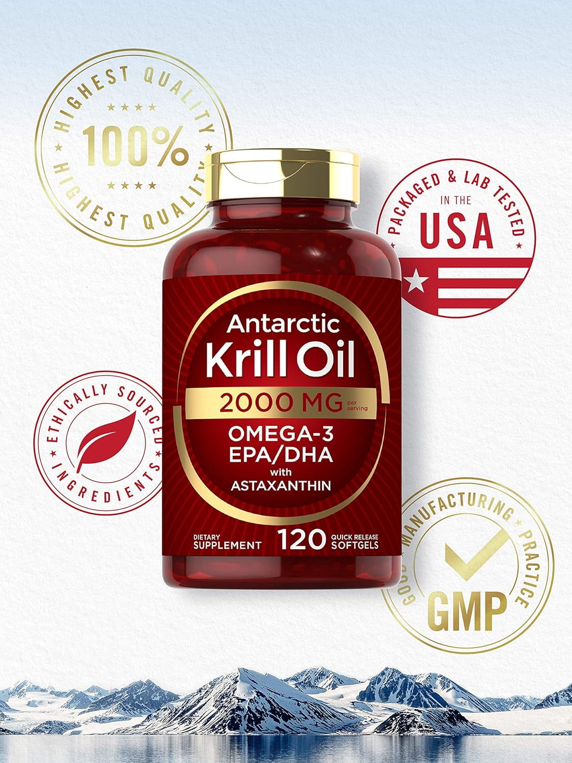 Carlyle Aceite de Krill Antártico 2000 mg | 120 Cápsulas Blandas | Omega-3 con Astaxantina