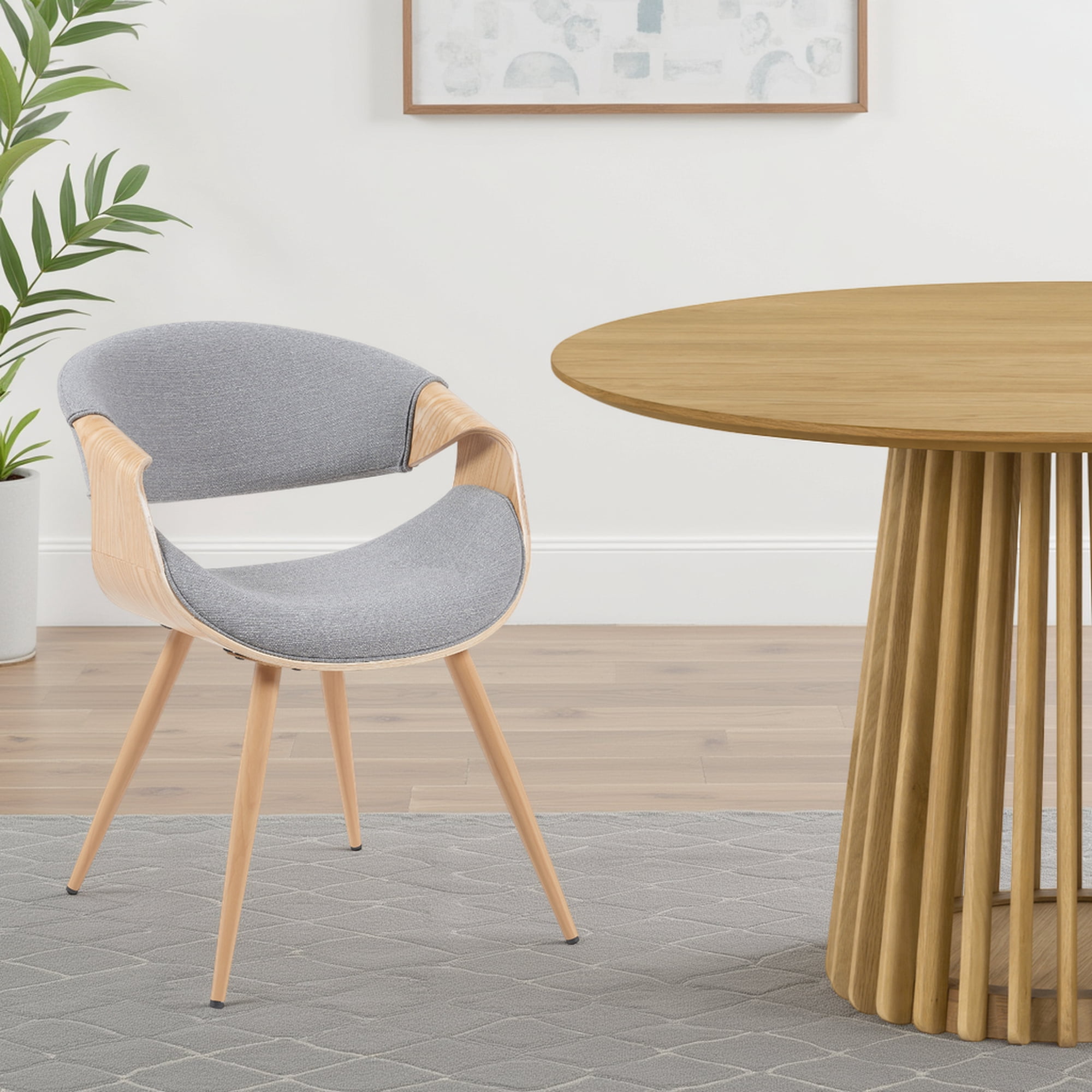 Butterfly Mid-Century Upholstered Dining Chair in Grey and Patterned Oak Finish