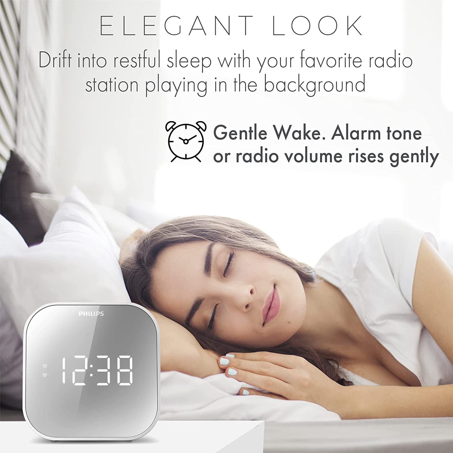 PHILIPS Digital Alarm Clock with USB Charge Port & FM Radio, Mirror Clock