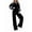 Black, variant on Women'S Turn Down Collar Long Sleeve Shirt and Sweatpants Set Loose Fit Casual Loungewear Black XXXL