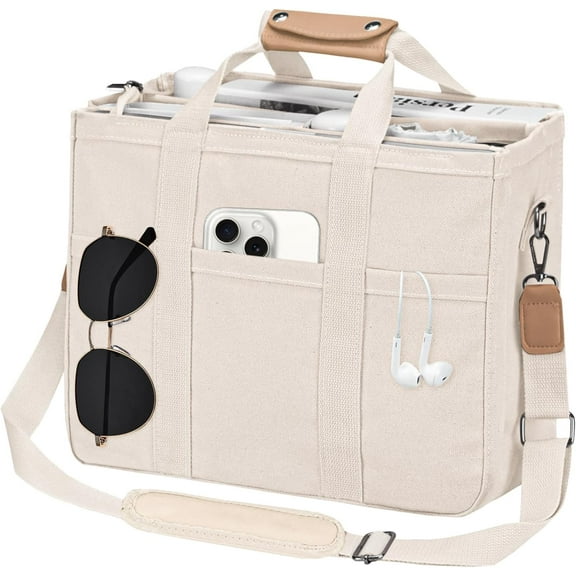 Large Canvas Tote Bag for Women Zipper Multi Pockets Work Bag Crossbody Tote Shoulder Travel Handbag with Compartments