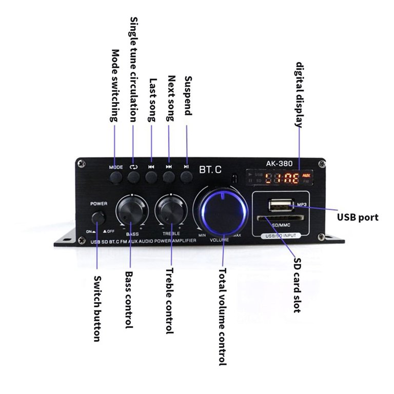 Ak380 Digital Amplifier Stereo BASS Audio Player Car Speaker