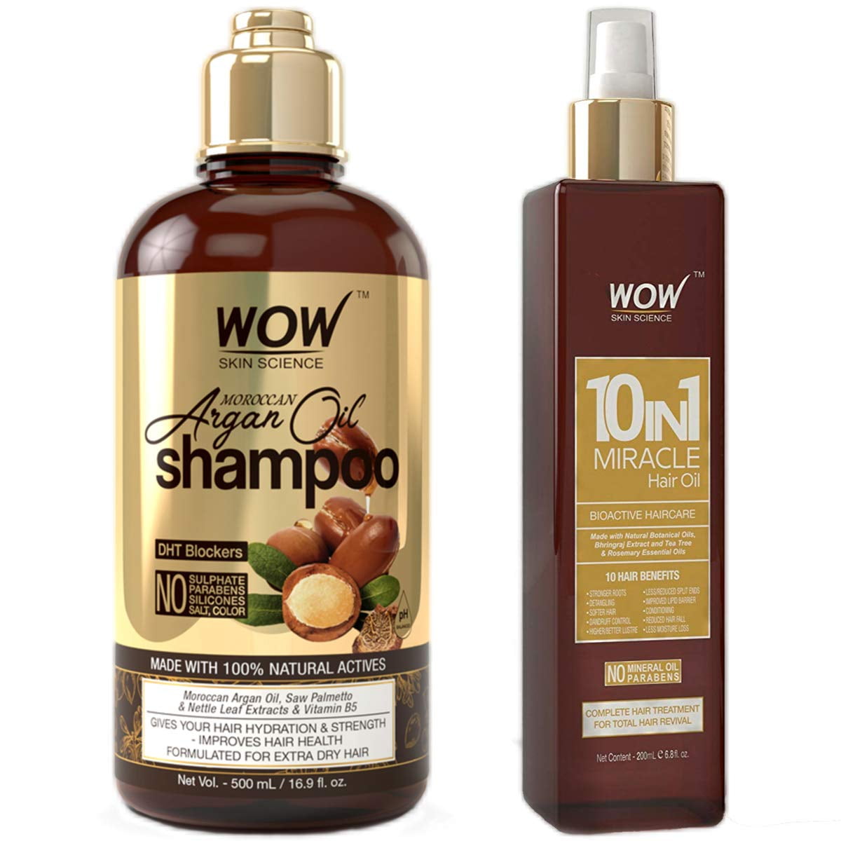 WOW Moroccan Argan Oil Shampoo (500ml) and 10in1 Hair Oil (200ml ...