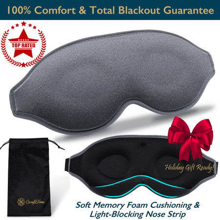 ComfiTime Memory Foam Sleep Mask - 100% Blackout 3D Eye Mask for Sleeping, Eye Covers for Men & Women, Contour Blindfold with Nose Baffle for Adult, Soft Travel Eye Blinders Night Mask, Gray
