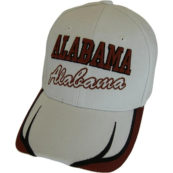 Alabama Block and Script Lettering Baseball Cap with Embroidered Bill (White/Crimson)