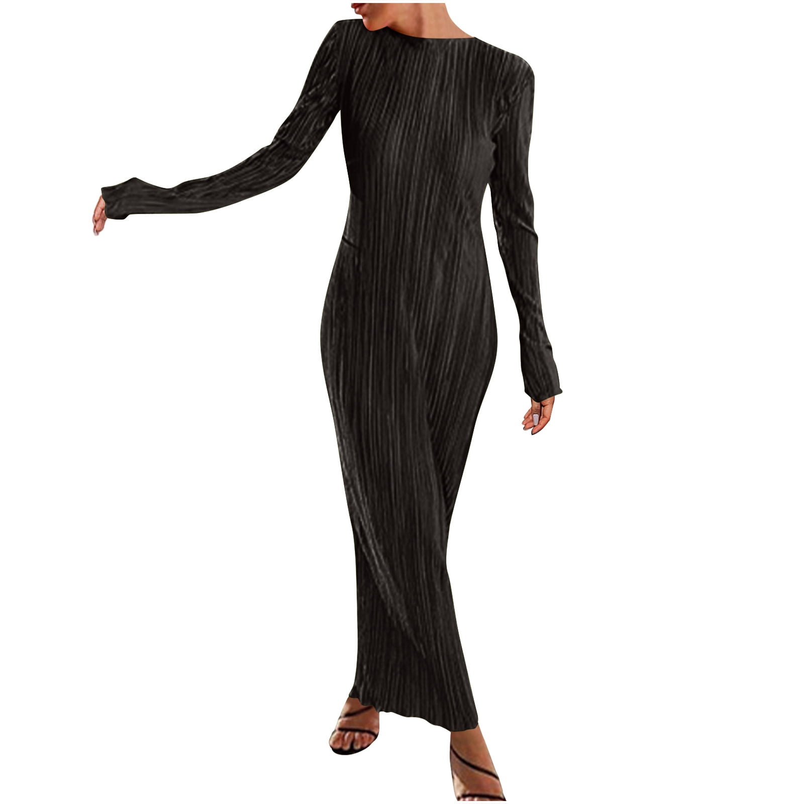 Blmnix Sheath Party Dresses for Women 2025 Black Vacation Long Party Fashion Mock Neck Long Sleeve Dresses
