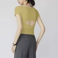 thumbnail image 4 of Nestiefly Womens Short Sleeve Shirts with Built in Bra V Neck Basic Tee Tops Summer Athletic Workout Yoga Padded Shirts Yellow XL, 4 of 7