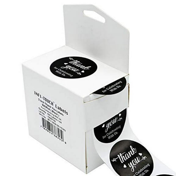 Infi-Touch 2" Black Kraft Paper Thank You for Celebrating with Us Stickers - 500 Ct